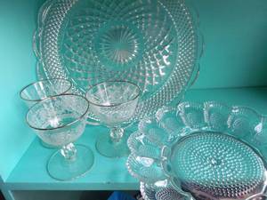 lot 113 image: Beautiful Deviled Egg Serving Tray, Wexford serving platter and 3 silver rimmed wine glasses with etching
