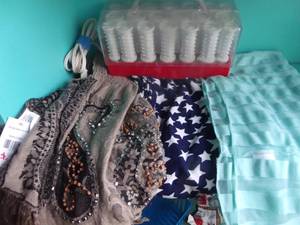 lot 115 image: Two Infinity Scarves and one Beaded Scarf and Electric Hair Rollers