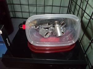 lot 81 image: Handy mans Delight, Misc sockets, drawer pulls, WORKING DVD Player with Remote and scales
