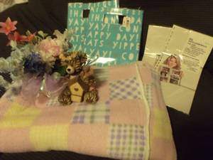 lot 144 image: Reusable Gift Bags, Baby Blanket, and Misc. items