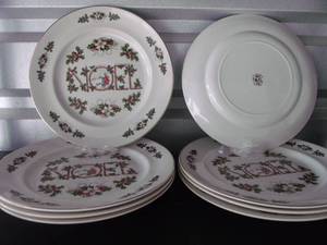 lot 145 image: Noel Pattern .. Fine English Tableware by Wood & Sons Dinner Plates (x the money)