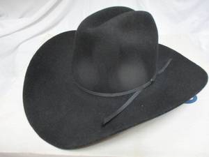 lot 21 image: HATTERS CUSTOM HATS, FT. WORTH,TX. Black Western Cowboy Hat-Size 7, In Box, White Shadows Are On The Camera Lens