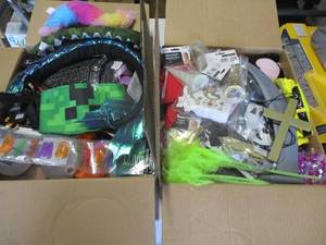 lot 49 image: 2-Boxes Of Mixed Halloween Costumes, Parts,Pieces And Mixed Items, Note 2 x Money