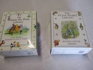 lot 64 image: 2- 12 Book Sets Childrens Book Librarys, 1-Winnie The Pooh and 1- Peter Rabbit, Note 2-X The Money