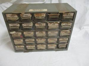 lot 109 image: Electrical Terminal & Connector Shop. Kit is housed in a sturdy plastic cabinet with 25-separate drawers of Items