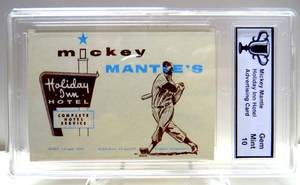 lot 3 image: GRADED 10 GEM MINT - MICKEY MANTLE ADVERTISING PROMO CARD FOR HOLIDAY INN