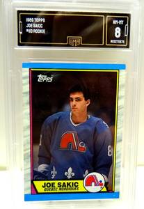 lot 14 image: GMA GRADED NM-MT 8 - ROOKIE CARD JOE SAKIC - QUEBEC NORDIQUES - CARD #113