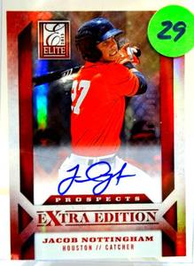 lot 29 image: AUTOGRAPHED NUMBERED CARD TO 899 - 2013 Panini Elite Extra Edition 197899 Jacob Nottingham #167 Auto