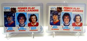 lot 42 image: 1977-78 Topps & O-Pee-Chee Hockey Power Play Goal Ldrs #5 Lanny McDonald Phil Esposito Mike Bossy