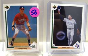 lot 56 image: 1991 Upper Deck UD Chipper Jones Top Prospect RC #55 & Nolan Ryan #345