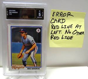 lot 57 image: RARE ERROR CARD - GMA GRADE 5 - TEXAS RANGERS MIKE HARGROVE MISCUT CARD #172