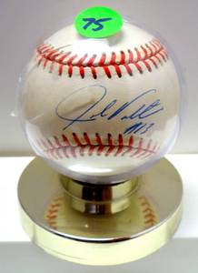 lot 75 image: AUTOGRAPHED BASEBALL - BOSTON RED SOX STAR John Valentin #13 in Clear Stand