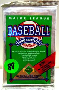 lot 88 image: SEALED MINT FOIL (1) PACK 1990 UPPER DECK UD UNOPENED POSSIBLE KEN GRIFFEY