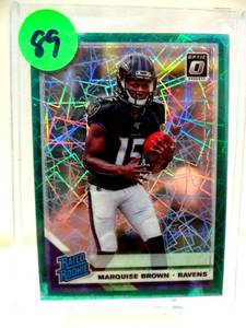 lot 89 image: RATED ROOKIE - MARQUISE BROWN SP RC 2019 Optic Football GREEN VELOCITY Prizm #162