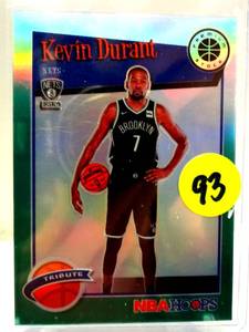lot 93 image: Kevin Durant 2019-20 Panini NBA Hoops Premium Stock Tribute Green Prizm #284