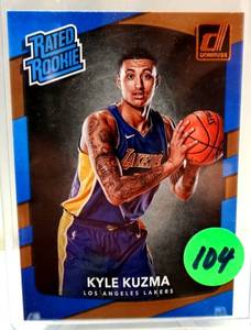 lot 104 image: RATED ROOKIE - KYLE KUZMA RC 17-18 PANINI DONRUSS RATED ROOKIE CARD # 174 L.A. LAKERS