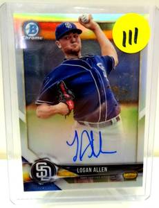 lot 111 image: AUTOGRAPHED REFRACTOR - 2018 Bowman Chrome Prospects Logan Allen Auto Refractor 291499 # CPA-LA $$$