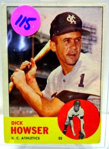 lot 115 image: VINTAGE DICK HOWSER 1963 Topps #124 Kansas City Athletics Baseball Card