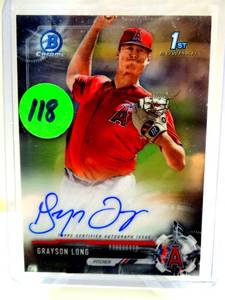 lot 118 image: ROOKIE AUTOGRAPH - 2017 Bowman Chrome Auto CPA-GL Grayson Long 1st Bowman
