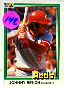 lot 142 image: VINTAGE Johnny Bench 1981 Donruss Card #62 Cincinnati Reds HOFer