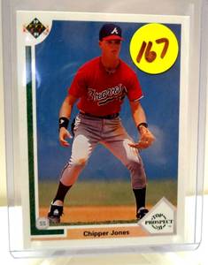 lot 167 image: ROOKIE CARD - 1991 Upper Deck Chipper Jones Rookie #55 RC TOP PROSPECT ATLANTA BRAVES Baseball