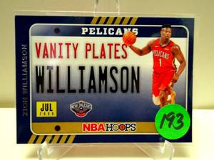 lot 193 image: 2020-2021 NBA Hoops - ZION WILLIAMSON Vanity Plates #1 New Orleans Pelicans