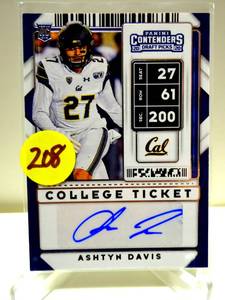 lot 208 image: ROOKIE AUTOGRAPHED CARD - 2020 Contenders Draft Picks ASHTYN DAVIS Draft Ticket Auto #218