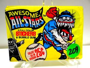 lot 209 image: VINTAGE 1988 Leaf Baseball Awesome All-Stars Stickers & Bubble Gum Wax Pack - SEALED