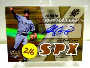 lot 216 image: ROOKIE AUTOGRAPH - 2007 SPx Andy Cannizaro Rookie Auto Jersey New York Yankees #129