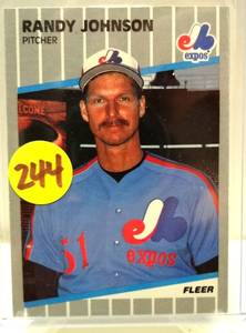 lot 244 image: Randy Johnson 1989 Fleer #381D Rookie RC Black Box over Marlboro Error $$
