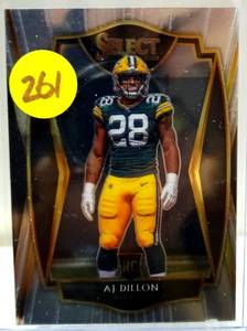 lot 261 image: ROOKIE CARD - AJ Dillon Rookie Card RC 2020 Panini Select #165 Premier Level Base NFL Packers $