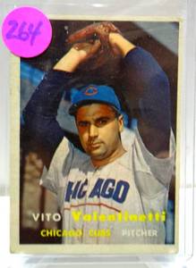 lot 264 image: VINTAGE ROOKIE - 1957 Topps Baseball VITO VALENTINETTI ROOKIE CARD RC CHICAGO CUBS #74