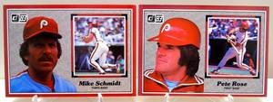 lot 281 image: JUMBO CARDS - PHILADELPHIA PHILLIES LEGENDS MIKE SCHMIDT & PETE ROSE 1983 DONRUSS