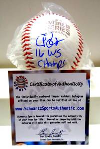 lot 296 image: CHRIS BOSIO SIGNED 2016 WORLD SERIES BASEBALL CHICAGO CUBS AUTOGRAPHED - SCHWARTZ COA $$$