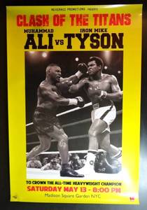 lot 300 image: AWESOME MANCAVE POSTER - ALI VS TYSON - CLASH OF THE TITANS - 24x36 BOXING IN TUBE WITH RECEIPT $$