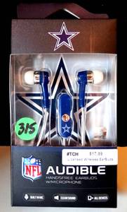 lot 315 image: NFL DALLAS COWBOYS Audible Hand free Ear Buds WMicrophone - NEW