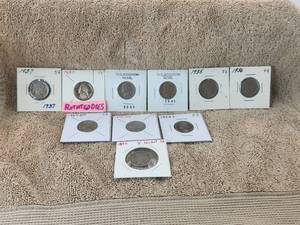 lot 20 image: Selection of 10 vintage nickels - Buffalo, V, Jefferson