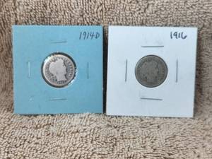 lot 37 image: Selection of 2 vintage mercury dimes