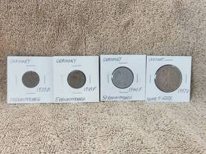 lot 48 image: Selection of 3 vintage Nazi Germany coins and 1957 German coin