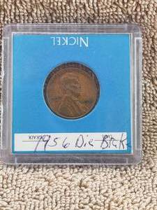 lot 74 image: 1956 wheat penny with die brake