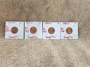 lot 75 image: Selection of 4 special Red Lincoln pennies with rotated dies