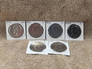lot 98 image: Selection of 6 vintage Eishenhower dollars