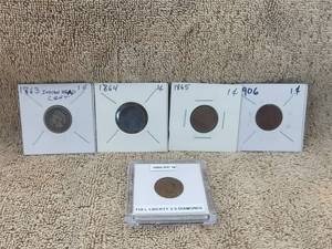 lot 103 image: Selection of 5 Indian Head Cents
