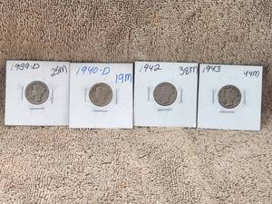 lot 110 image: Selection of 4 Mercury Dimes