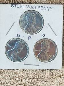 lot 116 image: Selection of 3 1943 Steel war pennies - D, P, and S