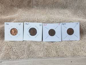 lot 129 image: Selection of 4 vintage pennies