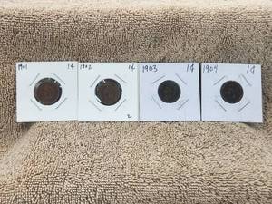 lot 137 image: Selection of 4 vintage Indian Head cents