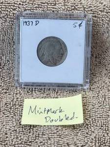 lot 141 image: 1937-D Buffalo Nickel - Mintmark doubled