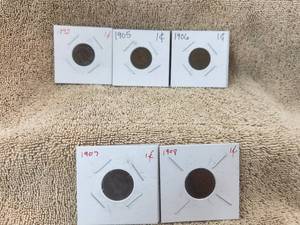 lot 163 image: Selection of 5 vintage Indian Head Cents