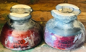 lot 20 image: Two Pinco Model 63-R Brown Porcelain Insulators